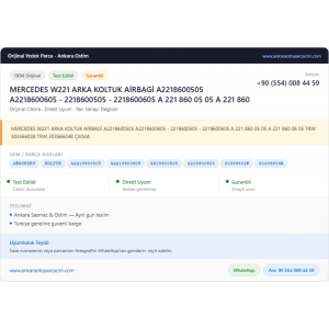 MERCEDES W221 ARKA KOLTUK AİRBAGİ MERCEDES W221 ARKA KOLTUK AİRBAGİ